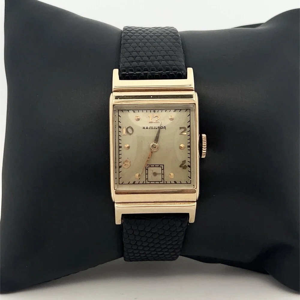 Vintage Hamilton 14k Solid Gold Rectangular Tank Style Working Manual Mens Watch